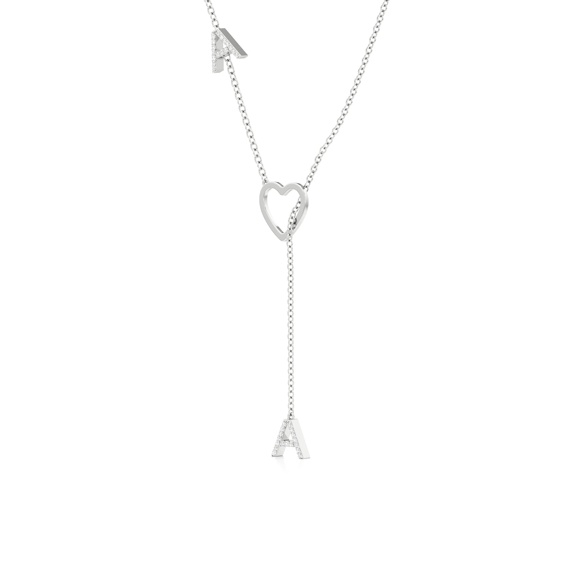 Diamond Pavé Double Initial Drop Necklace with Heart Detail