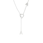Diamond Pavé Double Initial Drop Necklace with Heart Detail