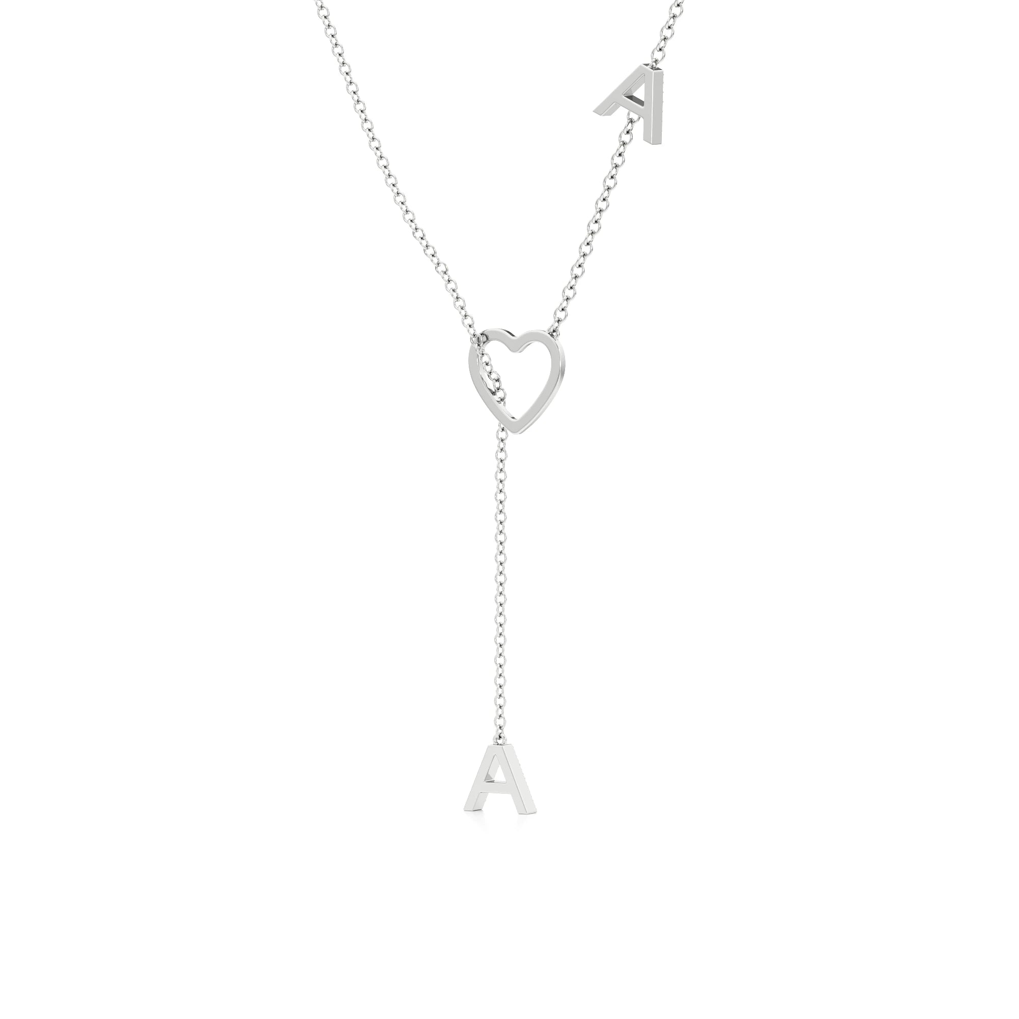 Diamond Pavé Double Initial Drop Necklace with Heart Detail