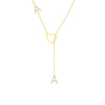 Diamond Pavé Double Initial Drop Necklace with Heart Detail