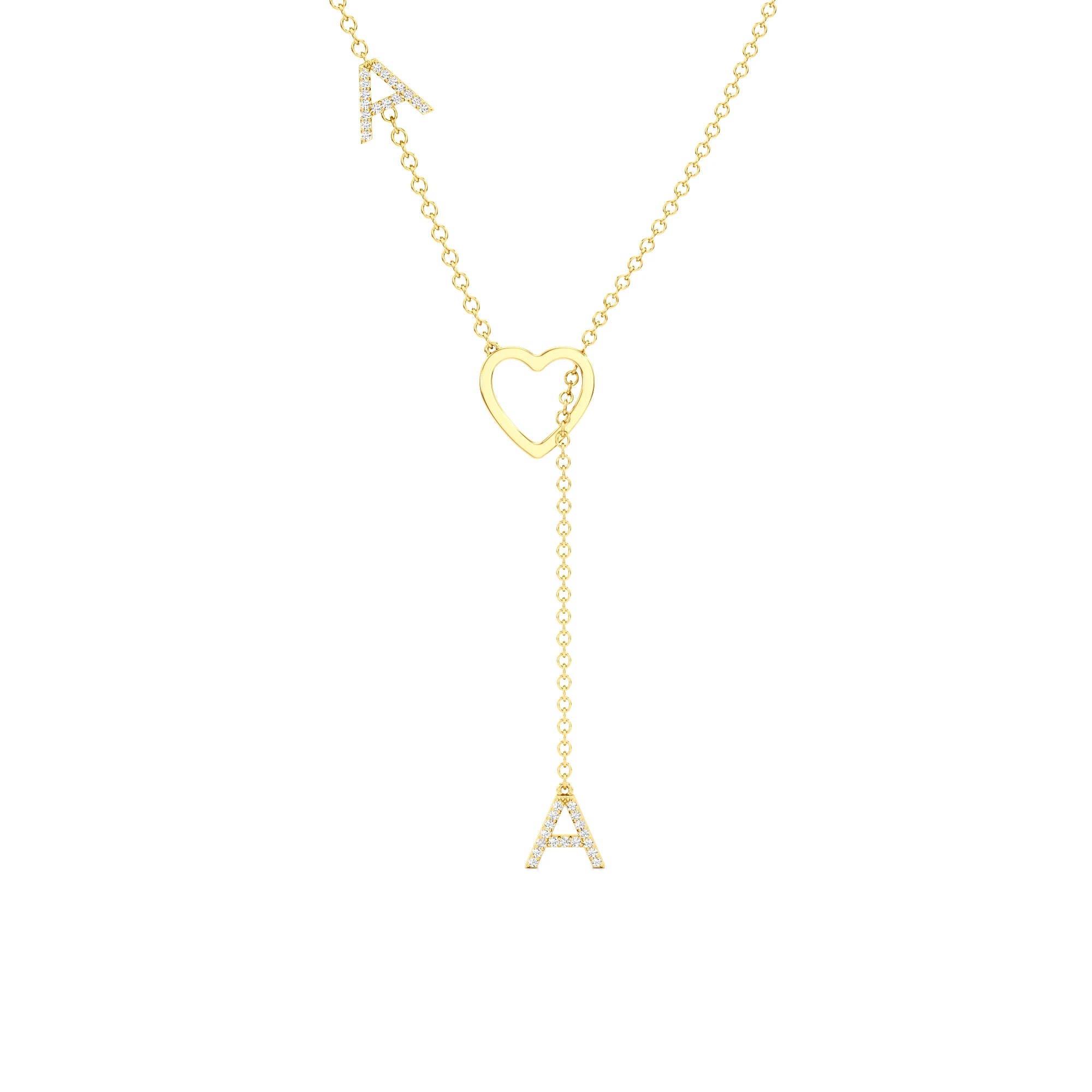 Diamond Pavé Double Initial Drop Necklace with Heart Detail