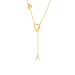 Diamond Pavé Double Initial Drop Necklace with Heart Detail