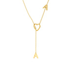 Diamond Pavé Double Initial Drop Necklace with Heart Detail