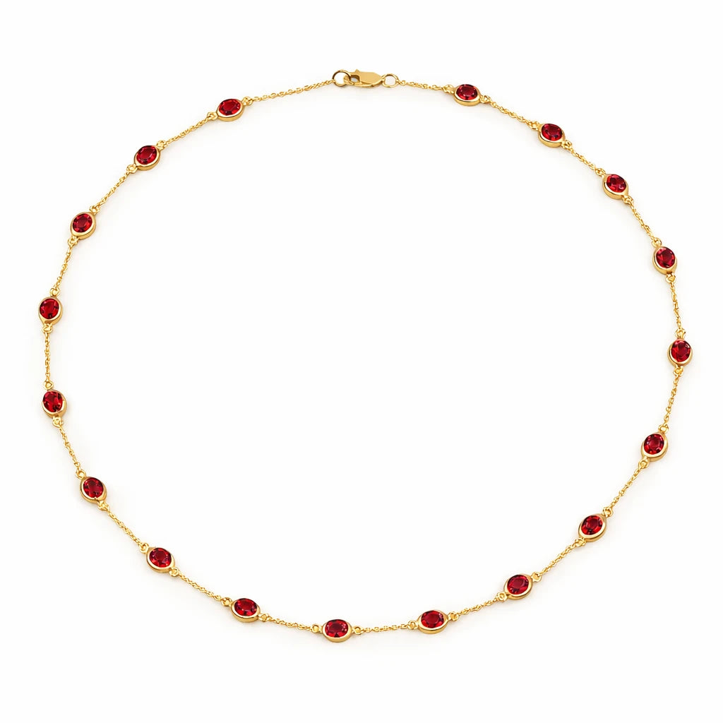 Oval Cut Bezel Set Station Necklace