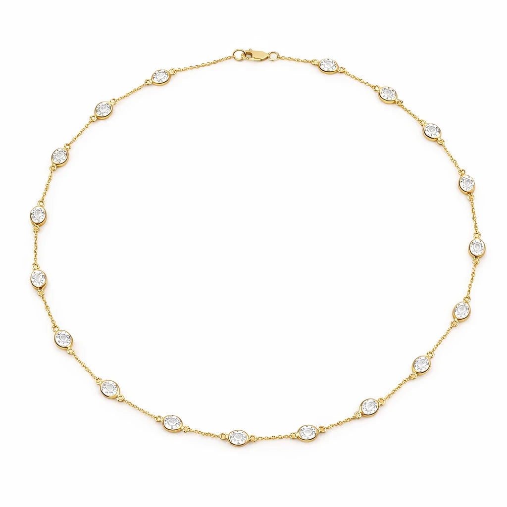 Oval Cut Bezel Set Station Necklace