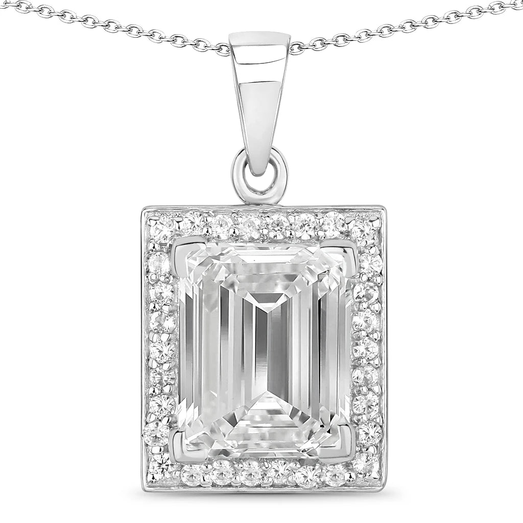 Baguette Cut Halo Pendant