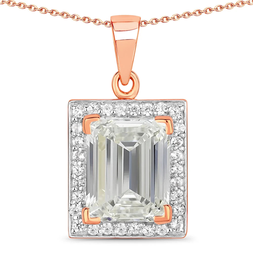 Baguette Cut Halo Pendant