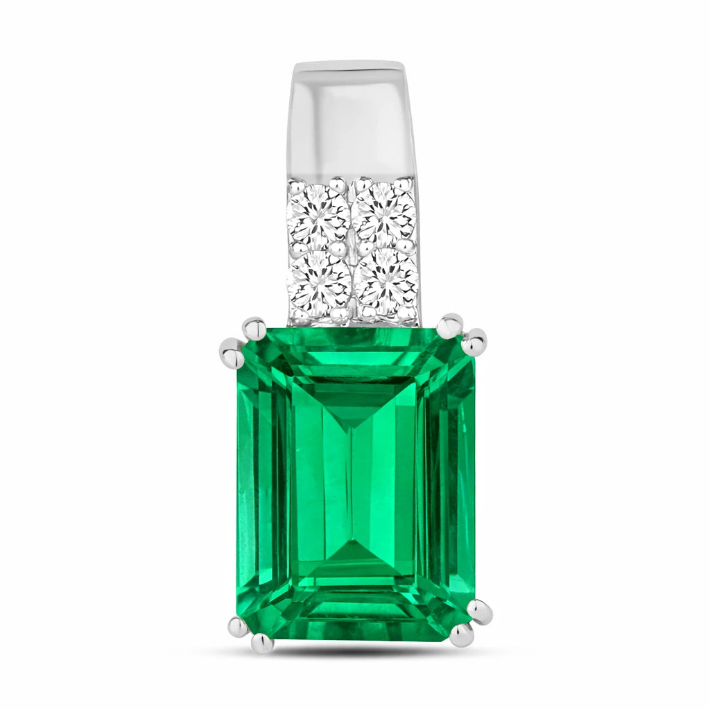Opulent Emerald Cut Diamond Accent Drop Pendant