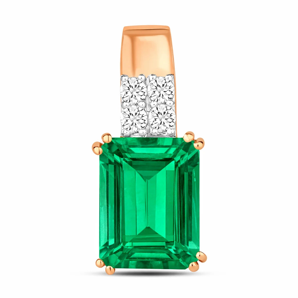 Opulent Emerald Cut Diamond Accent Drop Pendant