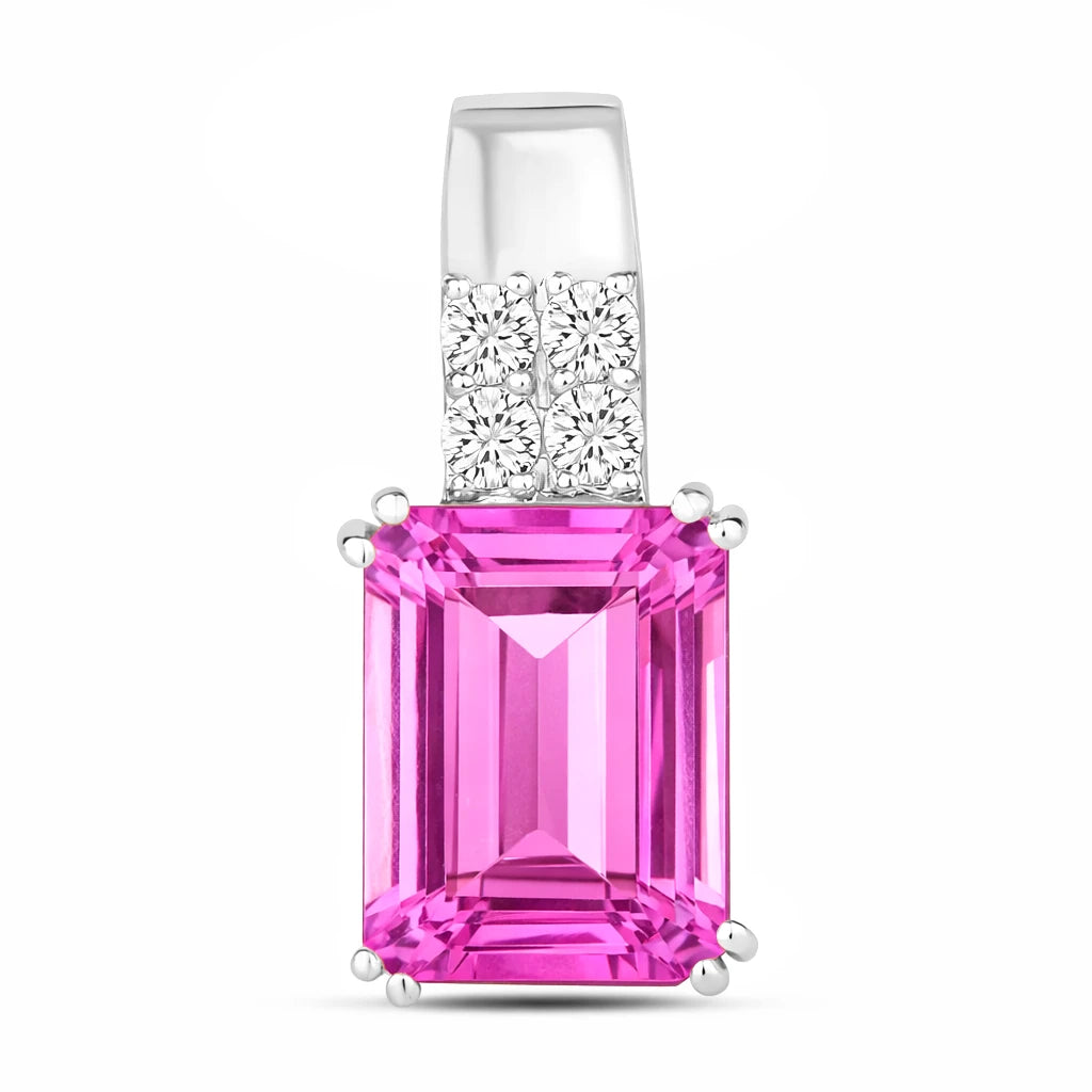 Opulent Emerald Cut Diamond Accent Drop Pendant