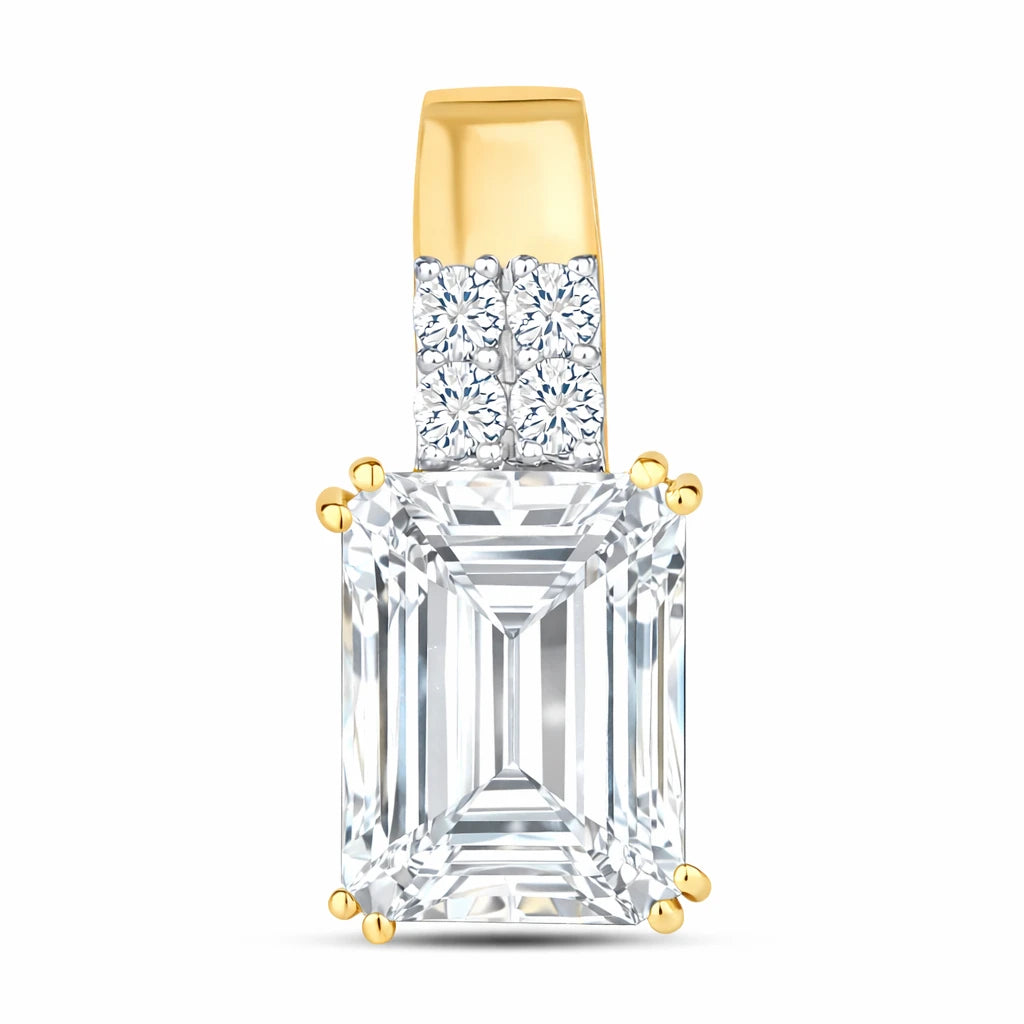 Opulent Emerald Cut Diamond Accent Drop Pendant