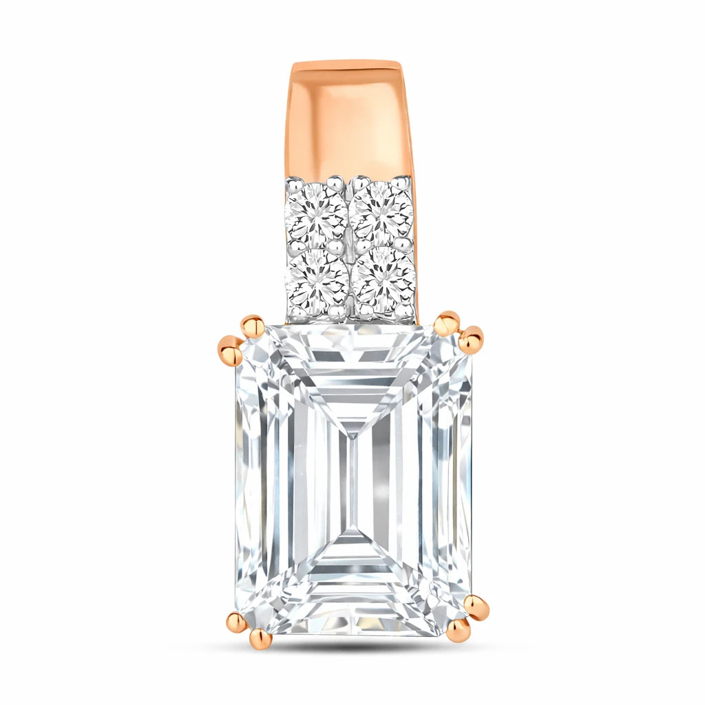 Opulent Emerald Cut Diamond Accent Drop Pendant