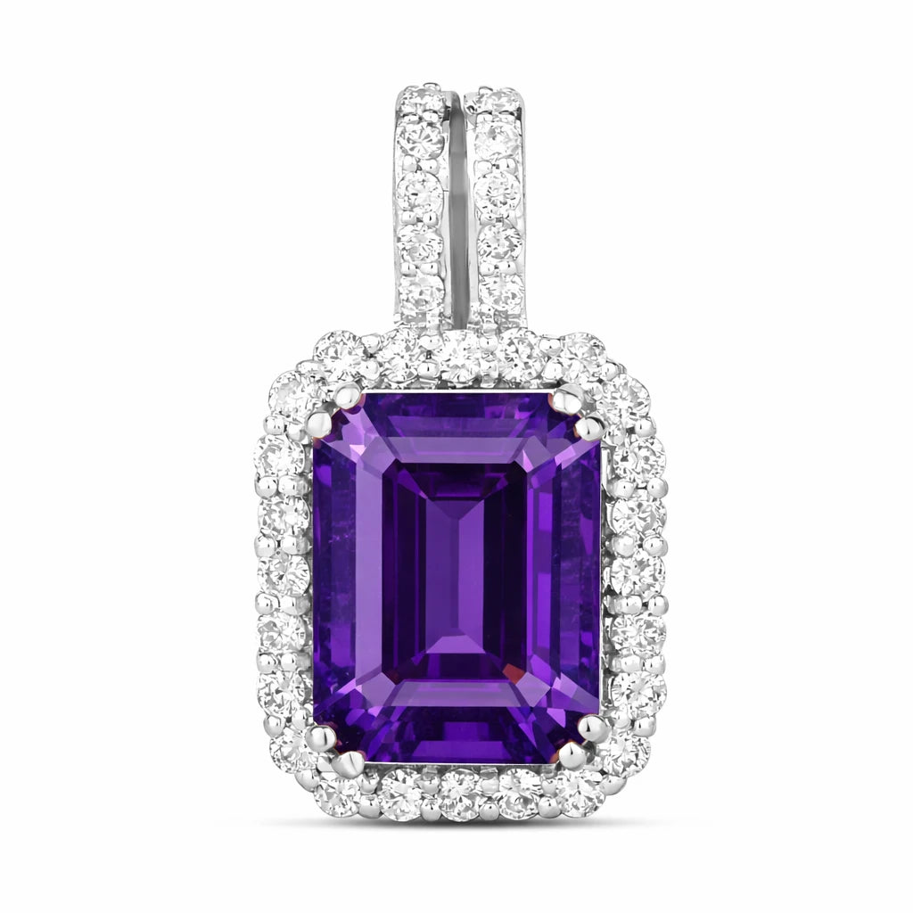 Emerald Cut Diamond Halo Pendant