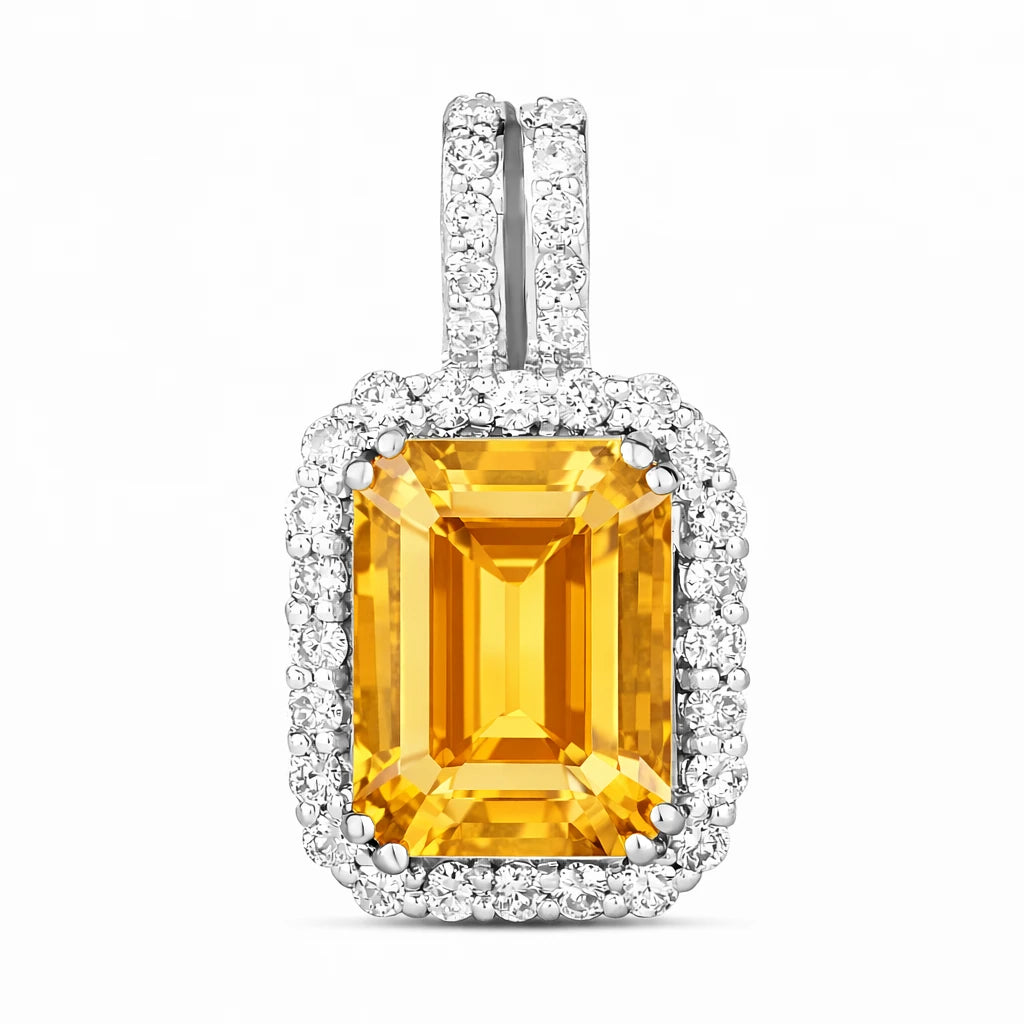 Emerald Cut Diamond Halo Pendant