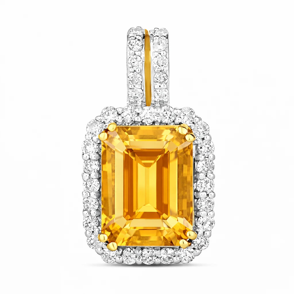 Emerald Cut Diamond Halo Pendant