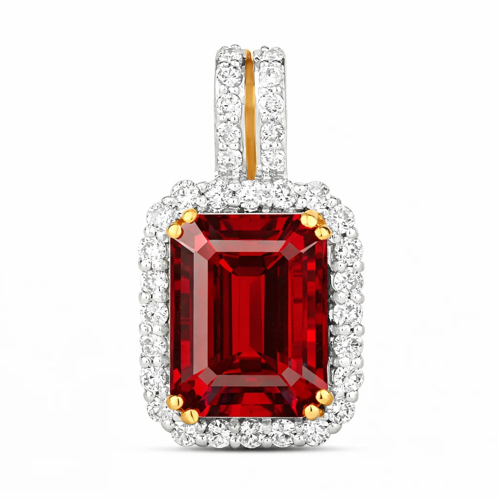 Emerald Cut Diamond Halo Pendant