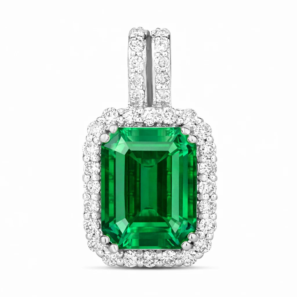 Emerald Cut Diamond Halo Pendant