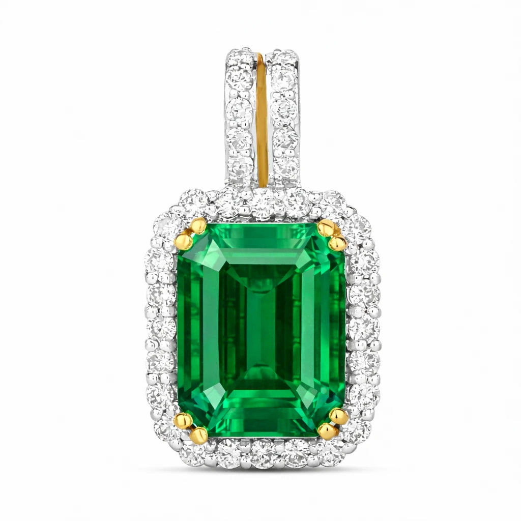 Emerald Cut Diamond Halo Pendant