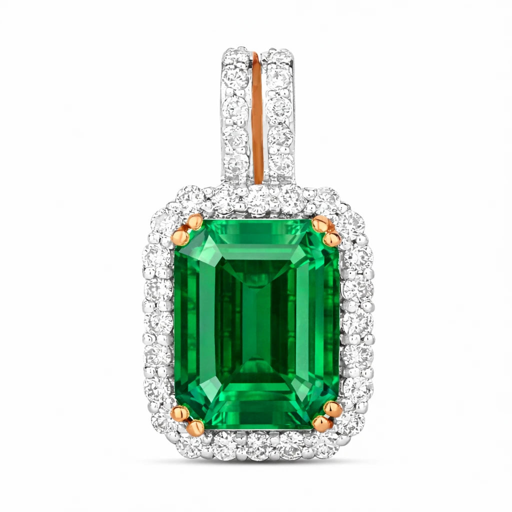 Emerald Cut Diamond Halo Pendant