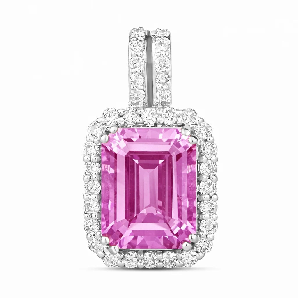 Emerald Cut Diamond Halo Pendant
