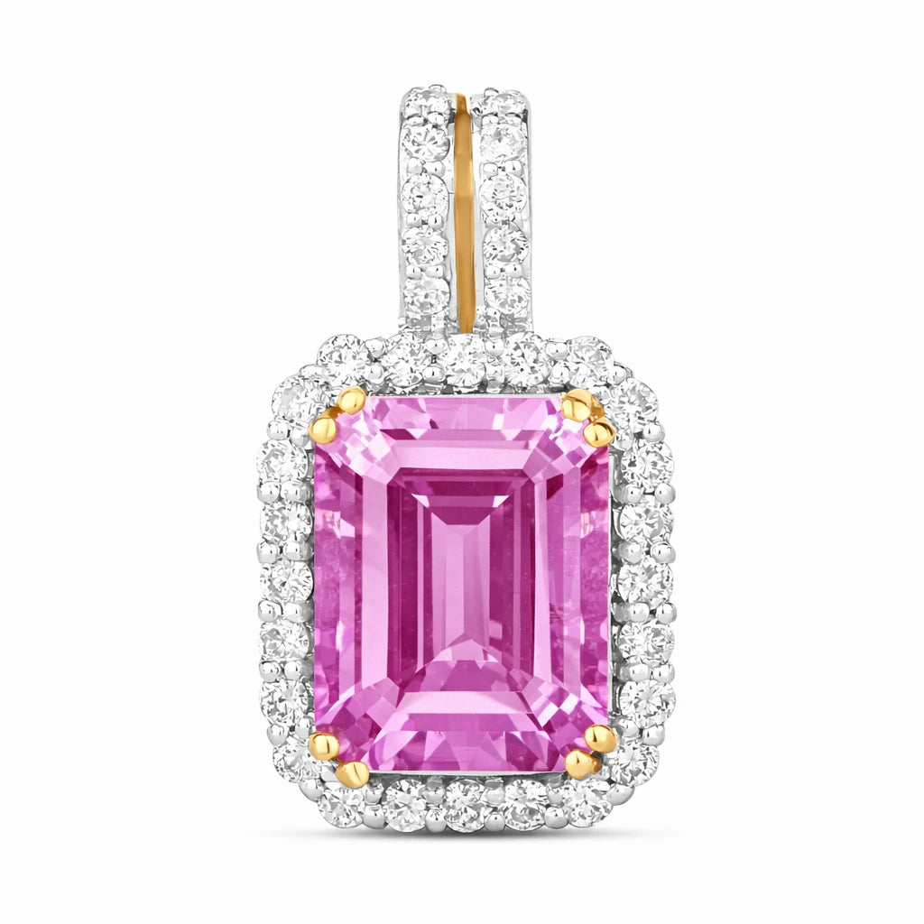 Emerald Cut Diamond Halo Pendant