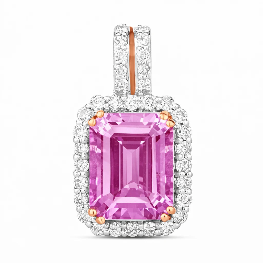 Emerald Cut Diamond Halo Pendant