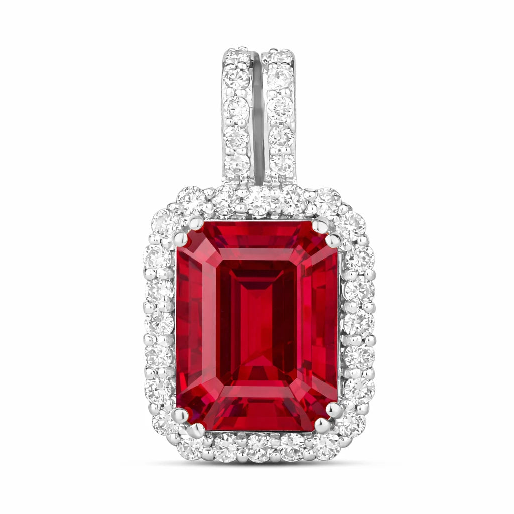 Emerald Cut Diamond Halo Pendant