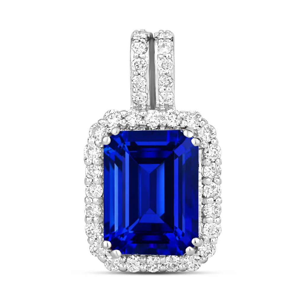 Emerald Cut Diamond Halo Pendant