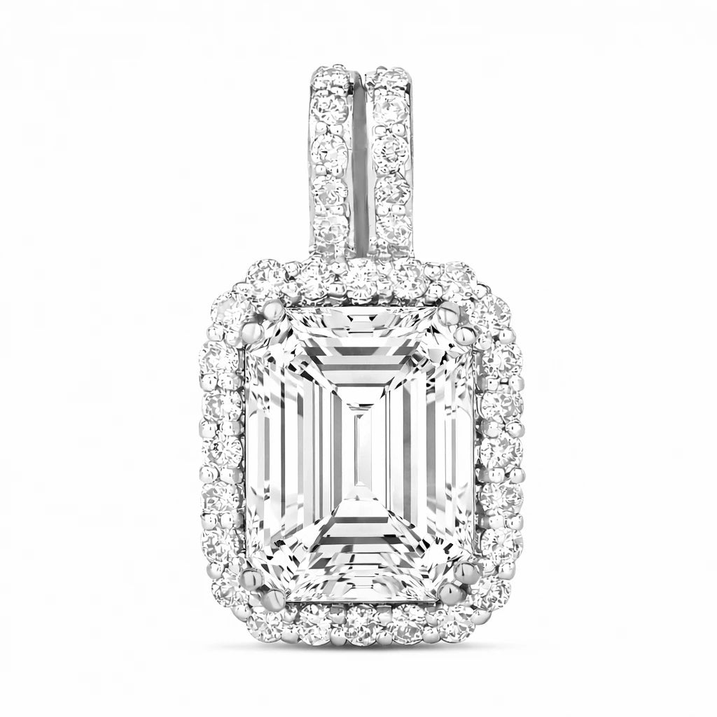 Emerald Cut Diamond Halo Pendant