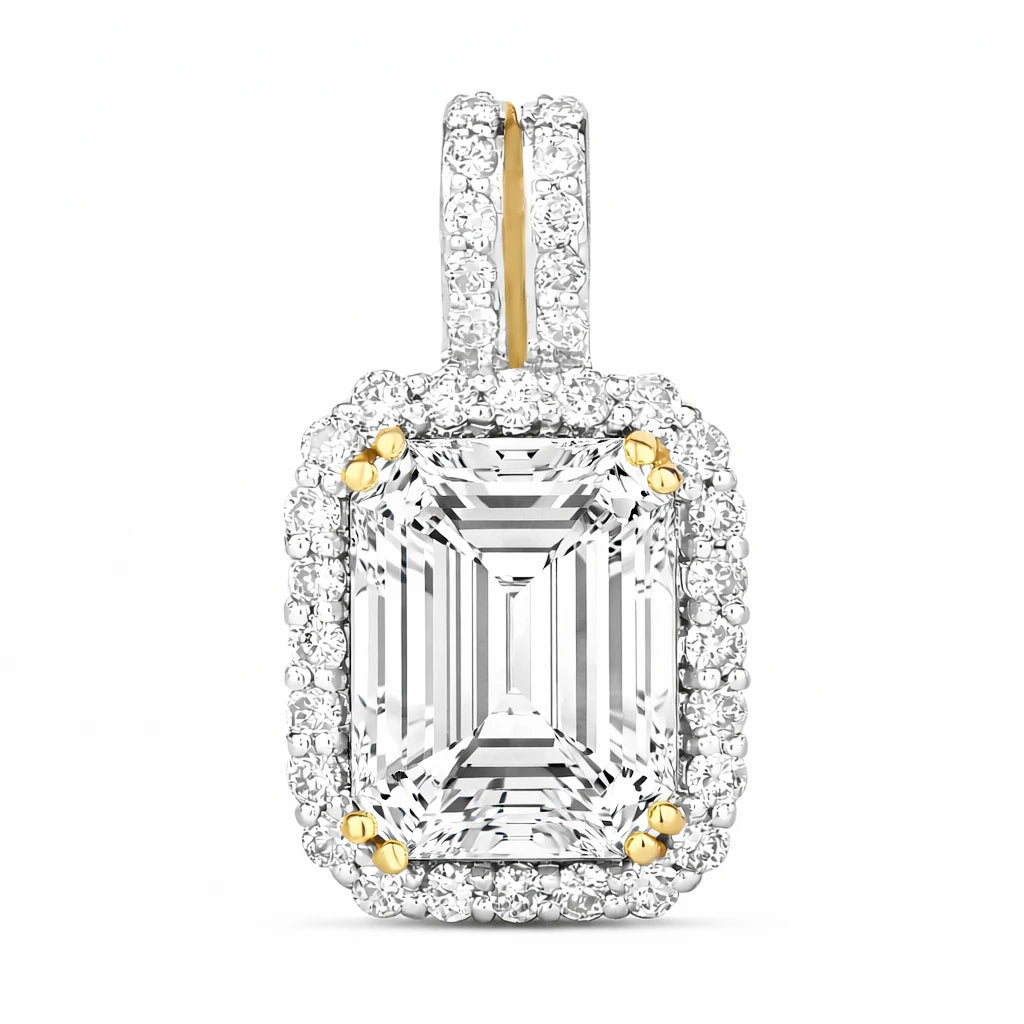 Emerald Cut Diamond Halo Pendant