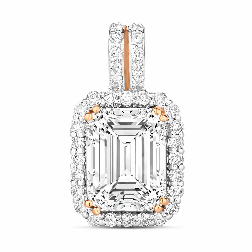 Emerald Cut Diamond Halo Pendant