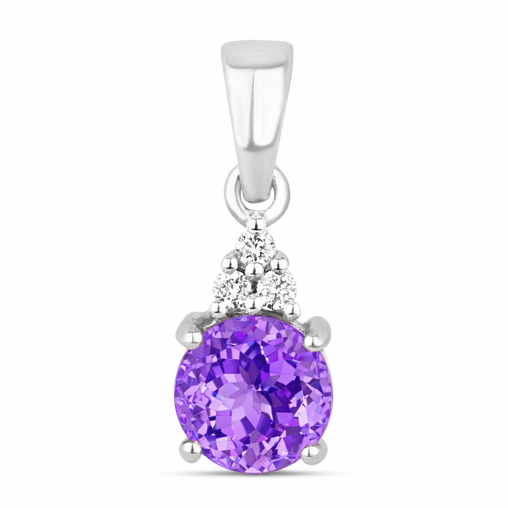 Round Cut Amethyst Diamond Accent Drop Pendant
