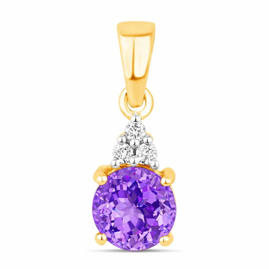 Round Cut Amethyst Diamond Accent Drop Pendant