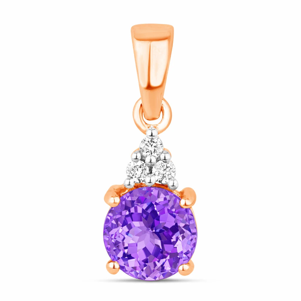 Round Cut Amethyst Diamond Accent Drop Pendant