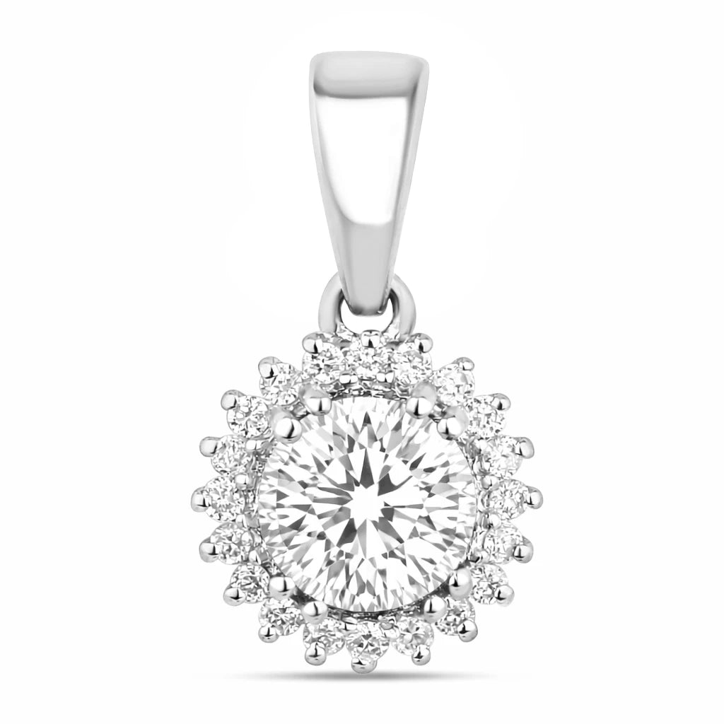 Sunburst Round Cut Diamond Accent Pendant