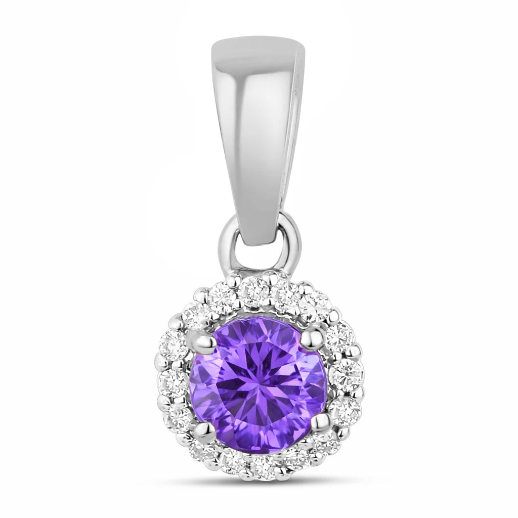 Minimalist Round Cut Amethyst Diamond Accent Pendant