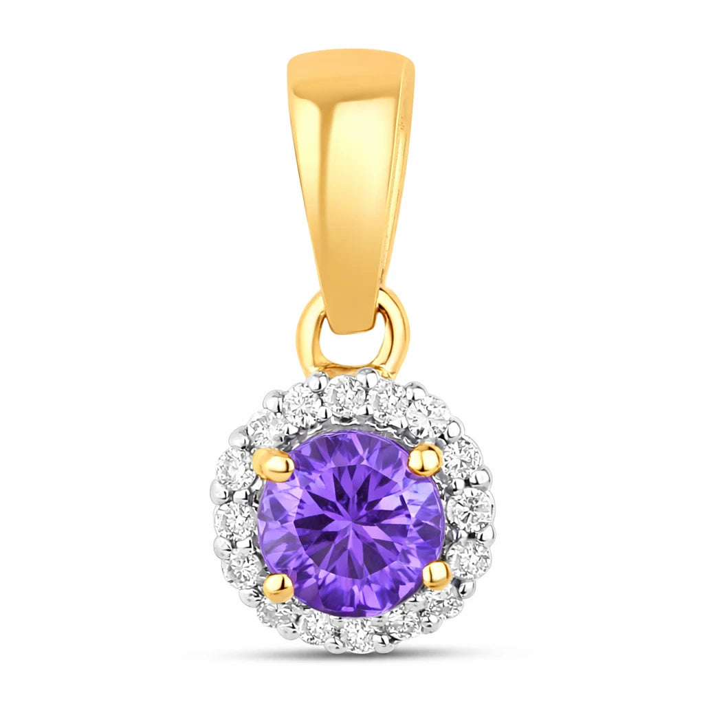 Minimalist Round Cut Amethyst Diamond Accent Pendant