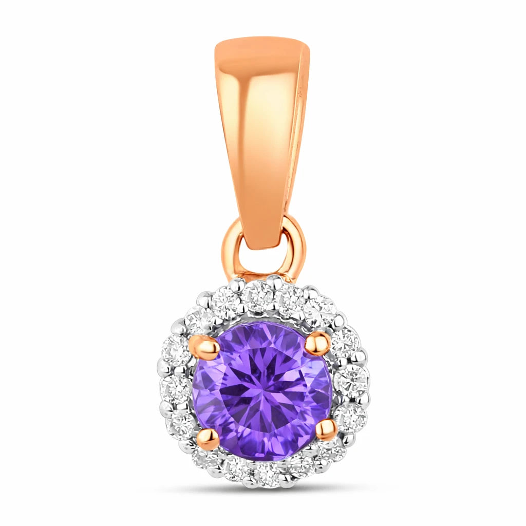 Minimalist Round Cut Amethyst Diamond Accent Pendant