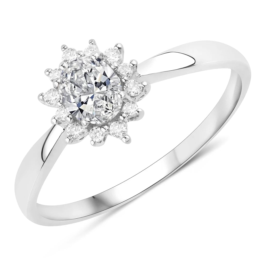 Sunburst Oval Cut Diamond Halo Ring