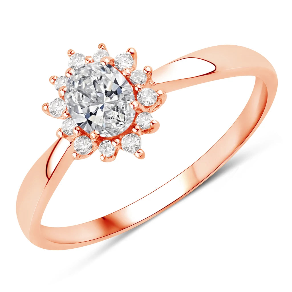 Sunburst Oval Cut Diamond Halo Ring