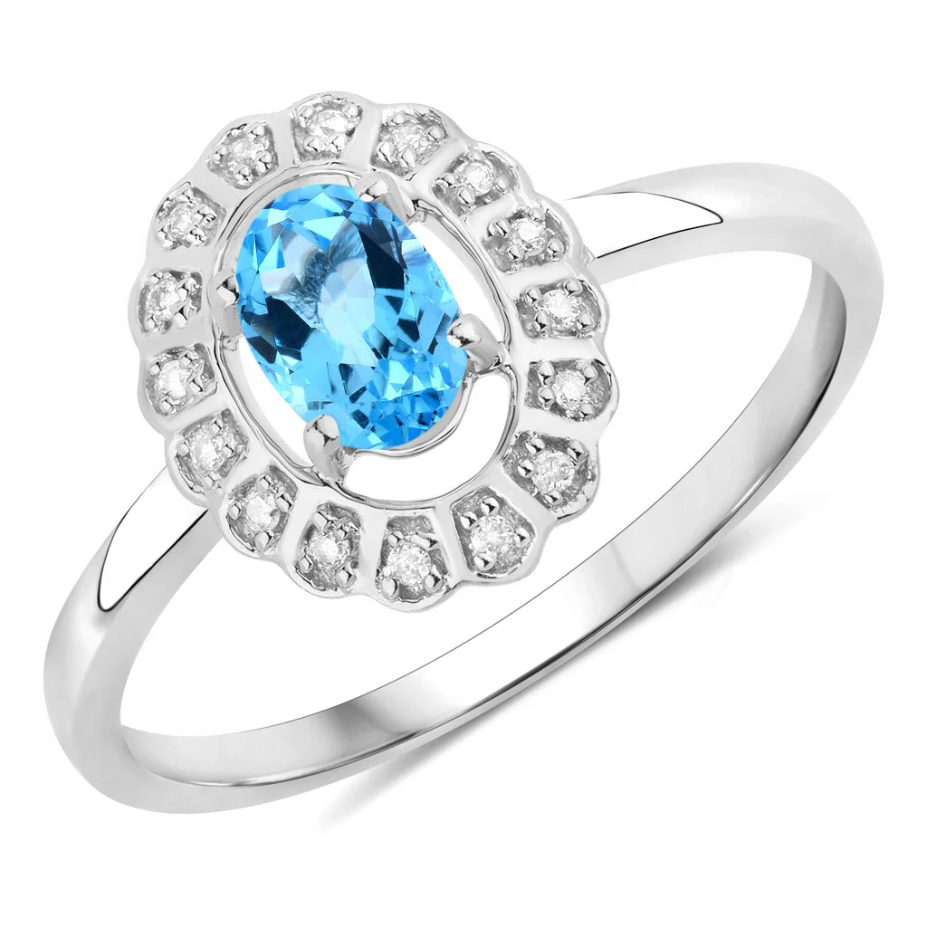 Cocktail Oval-Cut and Diamond Starburst Ring