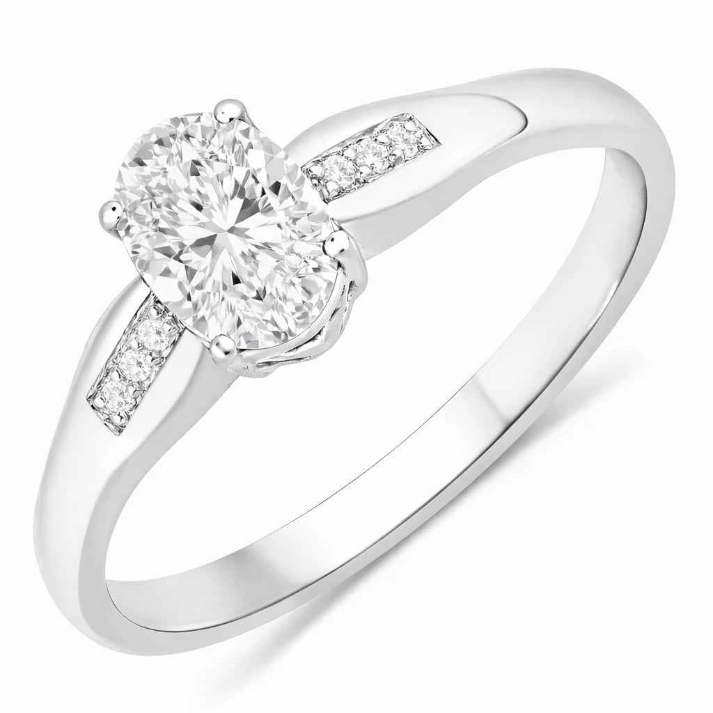 Dainty Oval Cut Diamond Accent Ring