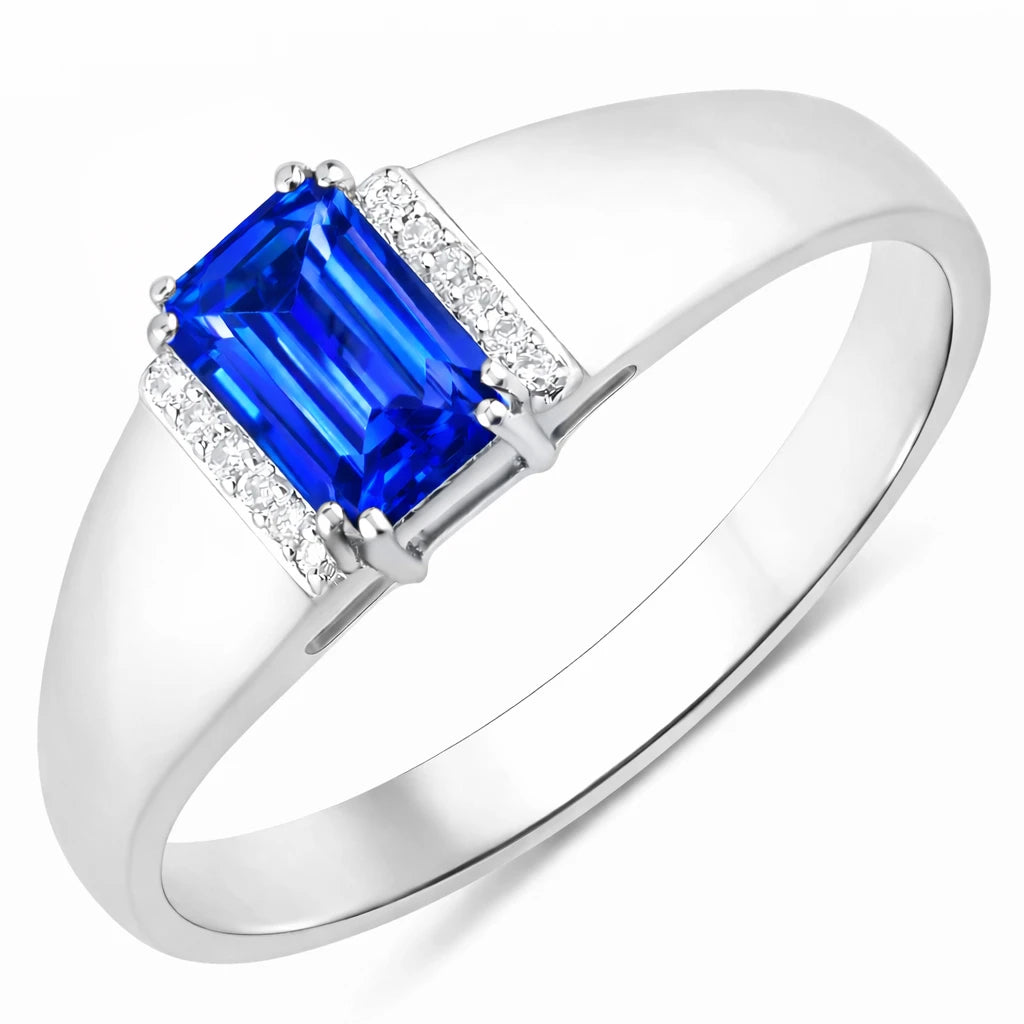 Dainty Emerald Cut Diamond Accent Ring