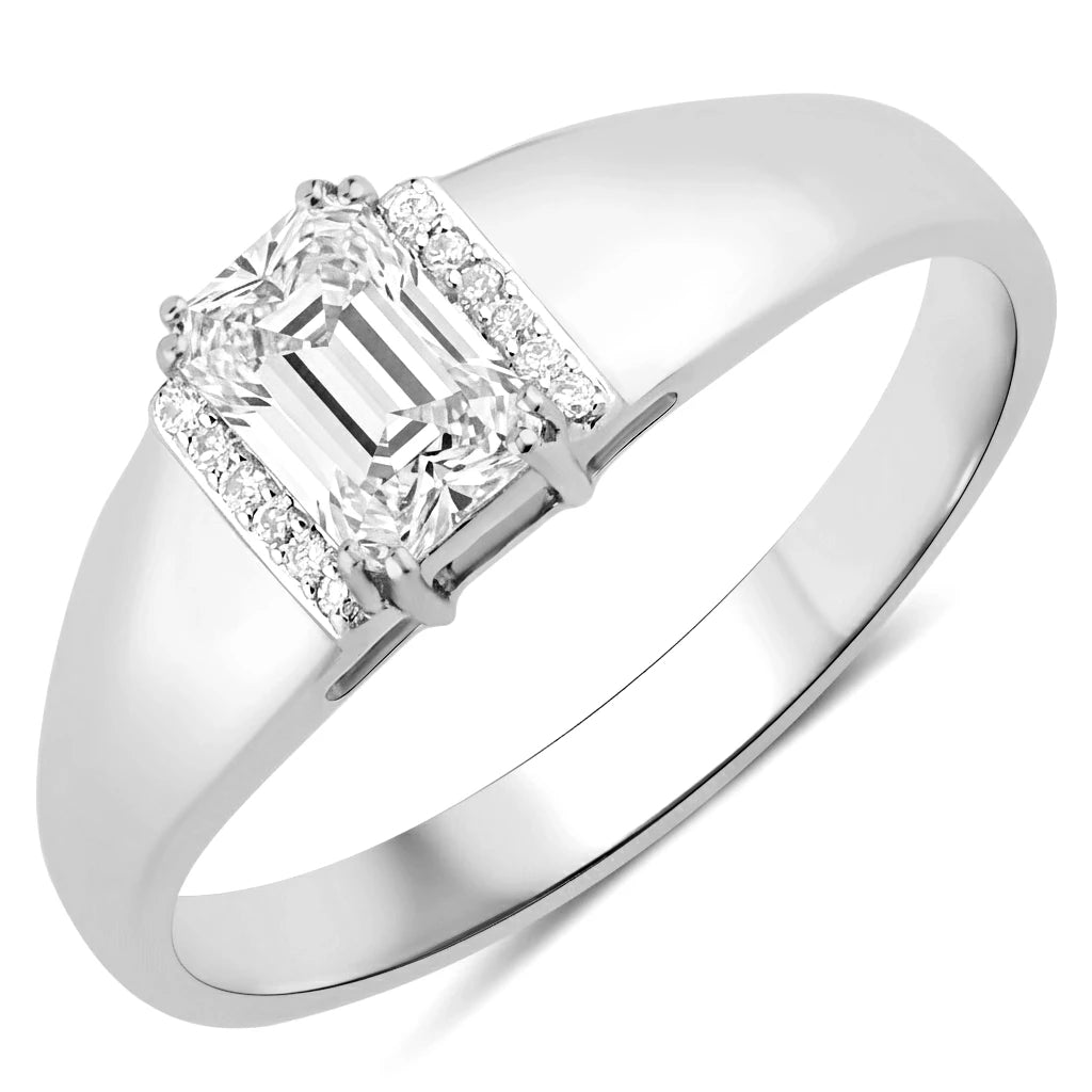 Dainty Emerald Cut Diamond Accent Ring