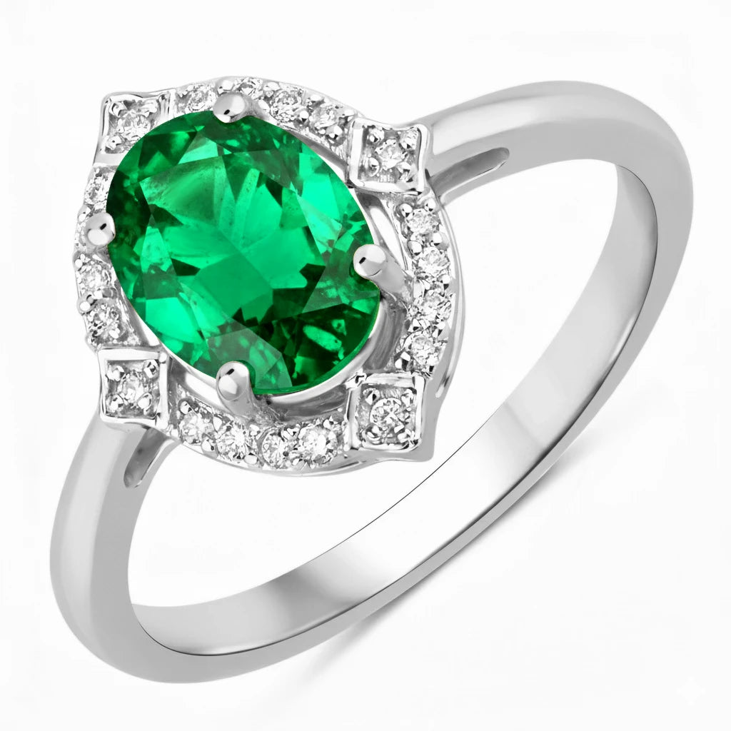 Art Deco Oval Cut Diamond Accent Ring