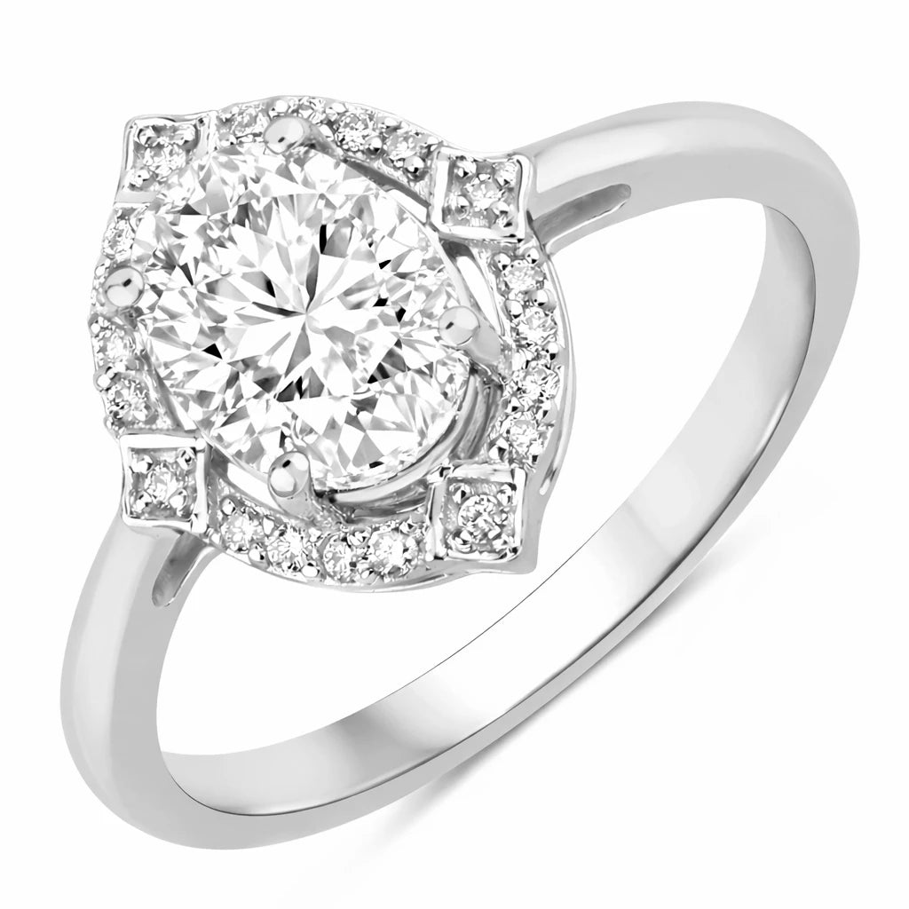 Art Deco Oval Cut Diamond Accent Ring