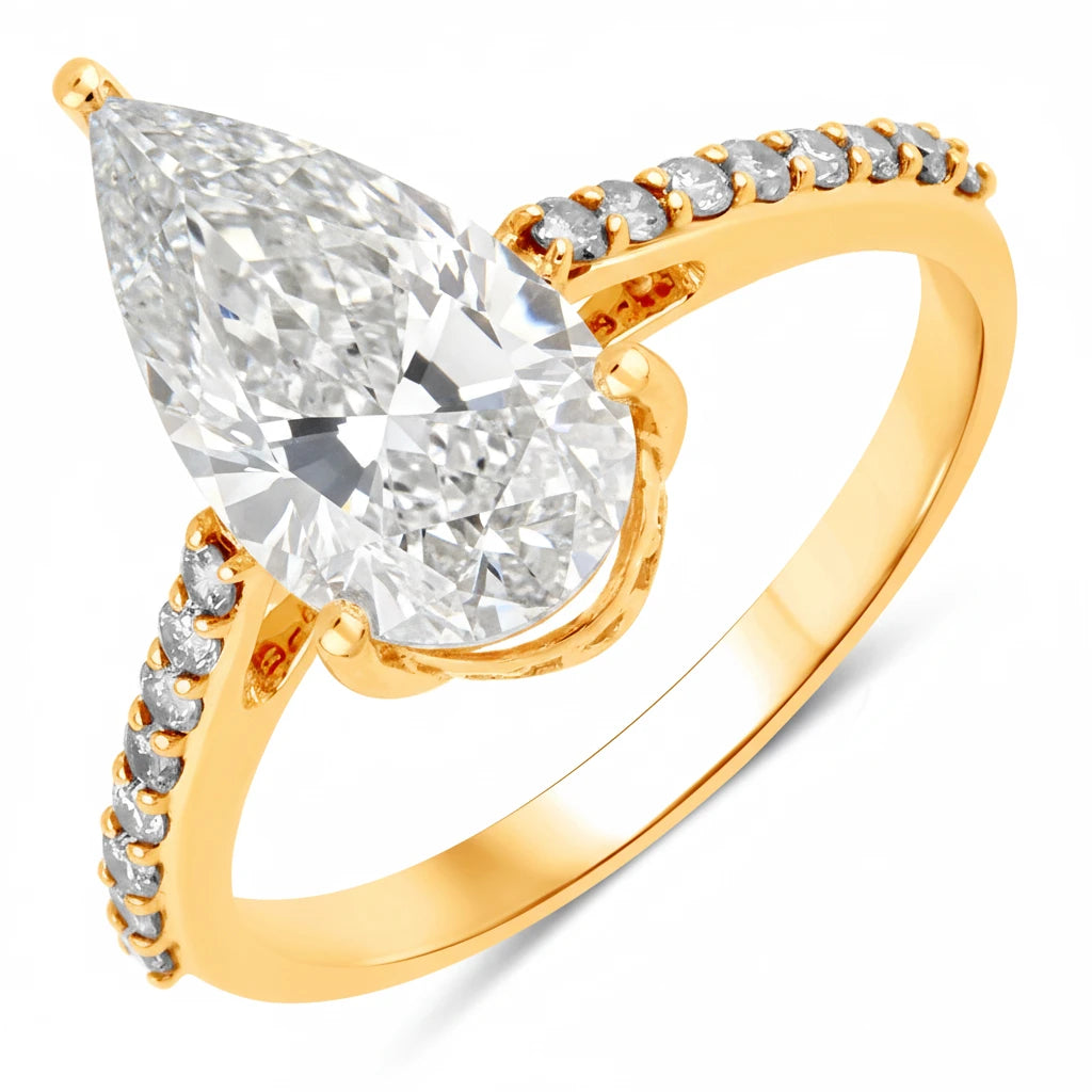 Classic Raindrop Pear Cut Diamond Accent Ring