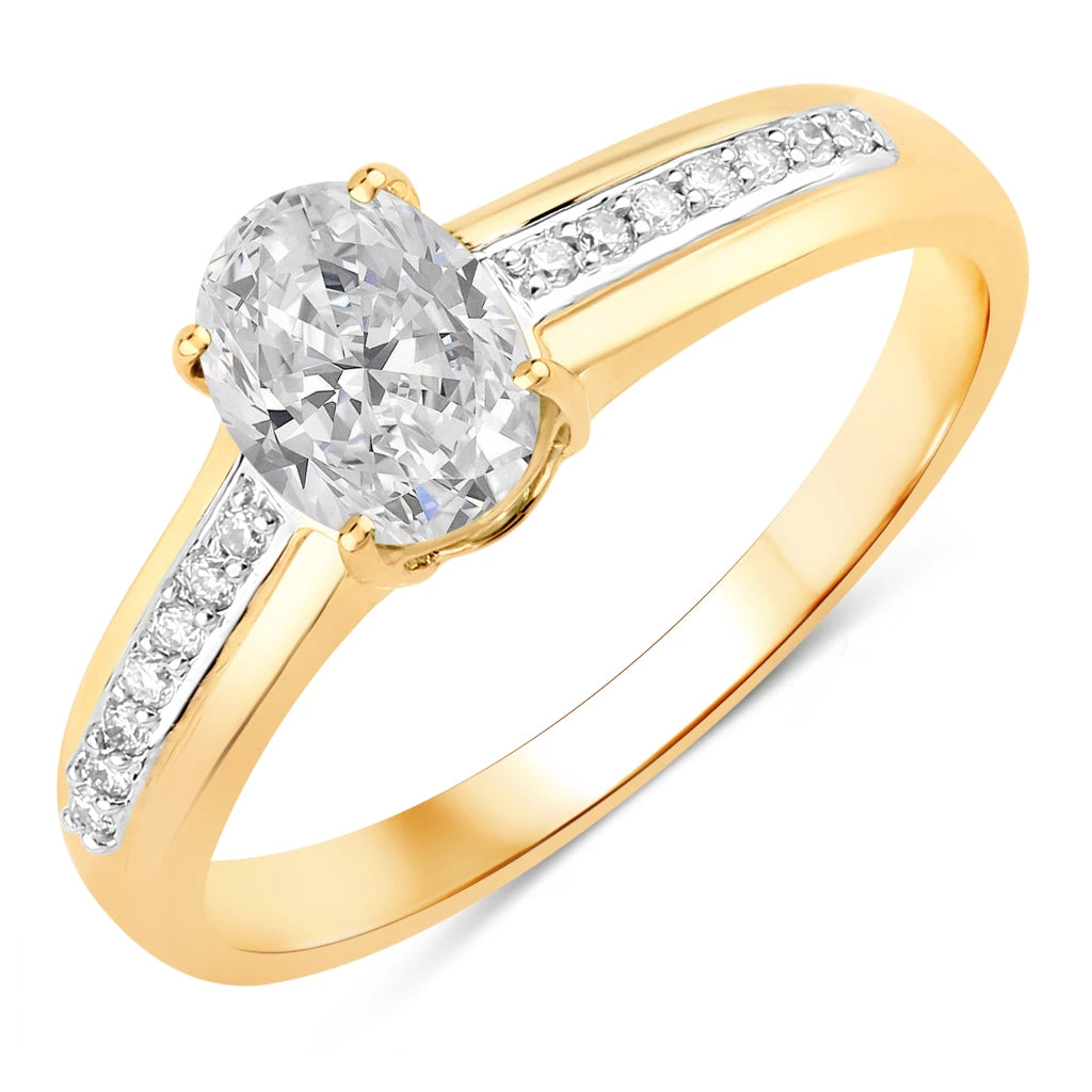 Oval Two-Tone Ring with Diamond Shoulders