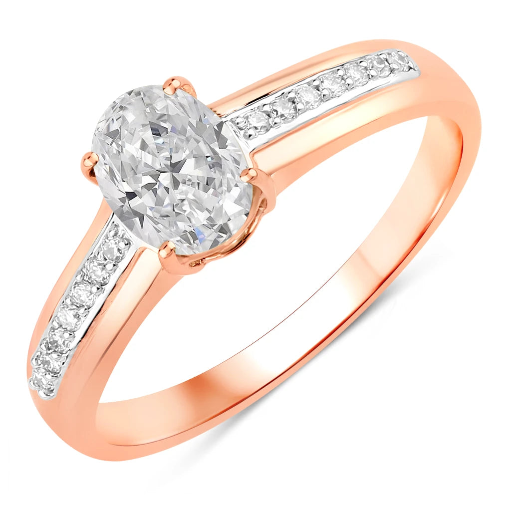Oval Two-Tone Ring with Diamond Shoulders