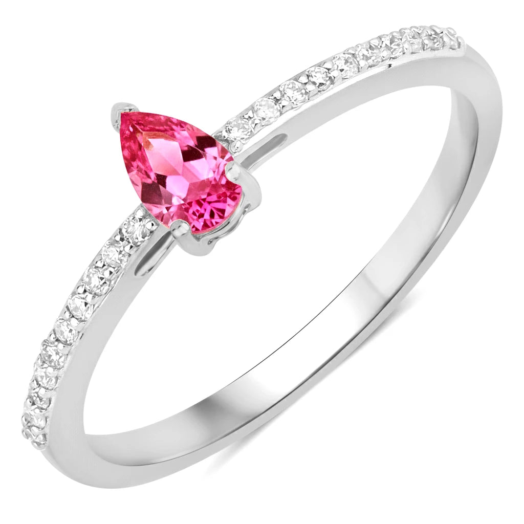 Dainty Pear Cut Diamond Accent Ring